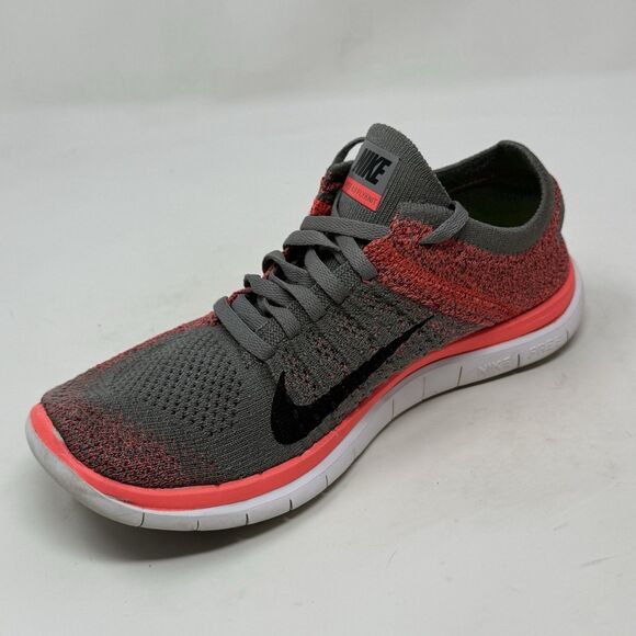 Nike Free 4.0 Flyknit Sneakers Womens 7 Gray Pink Running Shoes Racer Barefoot - Picture 9 of 16